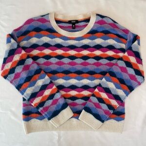 Aqua Multicolor Diamond Pattern Sweater